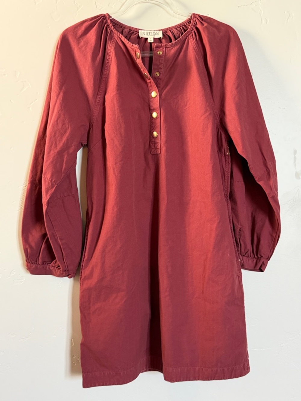 Nation LTD Button Front Tunic Dress 3/4 Sleeve Casual Cotton - Picture 1 of 8